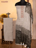 Bandhani dress materials pastel grey with bandhani prints & zardosi mirror work neck pattern and bottom & chiffon dupatta
