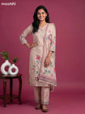 Beige Linen Cotton Floral Printed Straight Suit