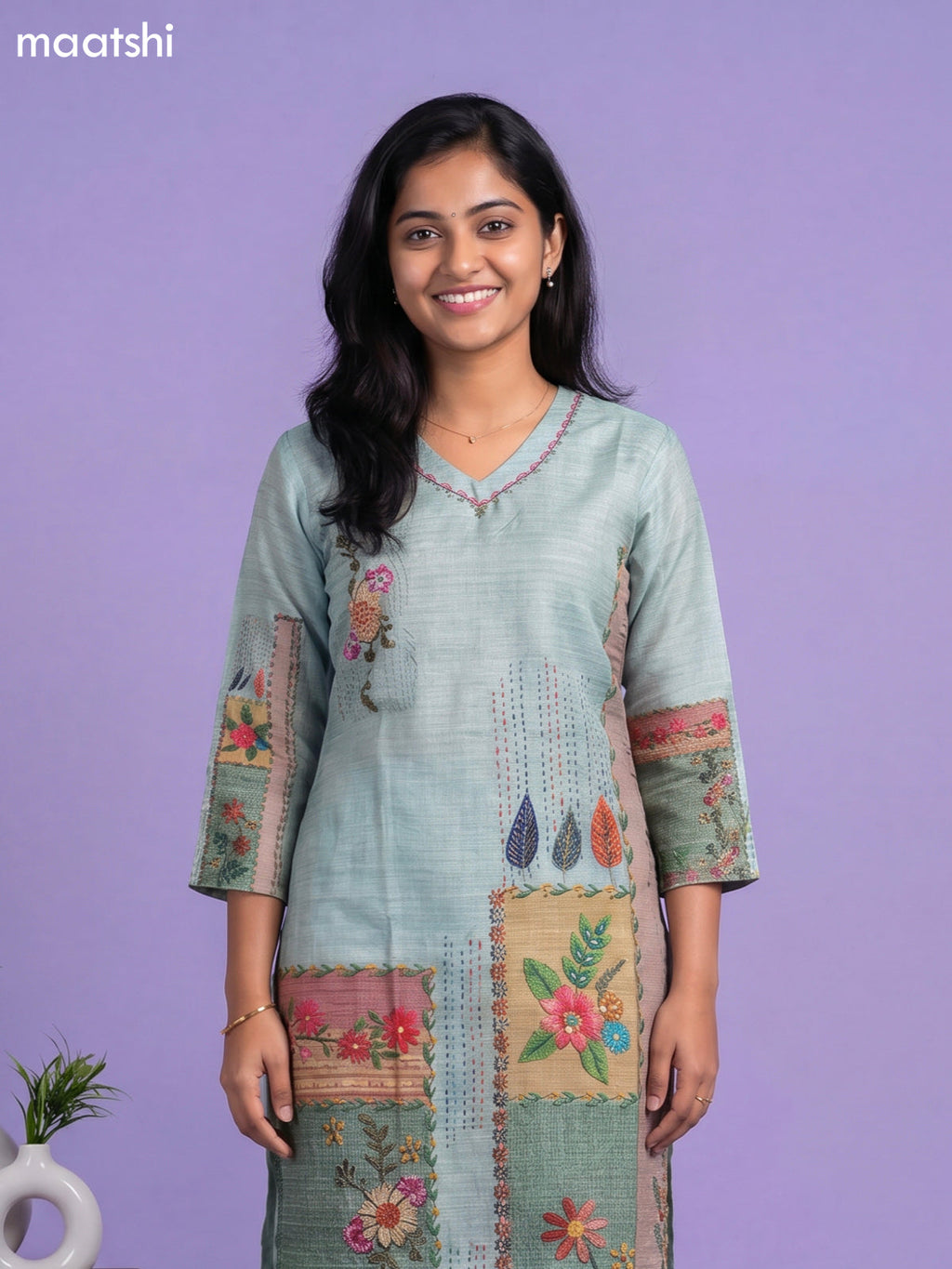 Teal Green Linen Cotton Floral Printed Straight Suit