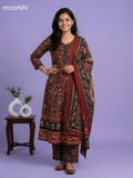 Dark Rust and Black Cotton Kalamkari Printed & Simple Embroidery Work Anarkali Suit