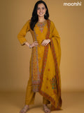 Mustard Yellow Crepe Silk Printed Straight Suit