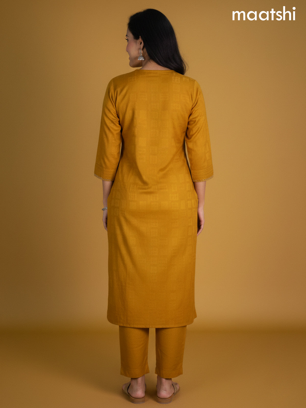 Mustard Yellow Crepe Silk Printed Straight Suit