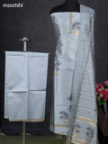 Semi tussar dress material pastel blue with zari woven buttas & simple zari neck pattern and bottom & dupatta
