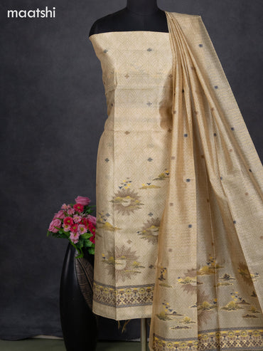 Semi tussar dress material sandal with allover thread weaves and bottom & dupatta