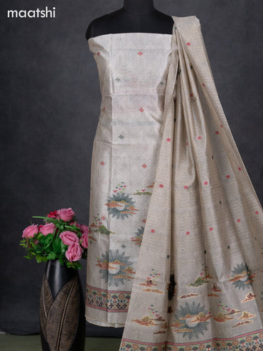 Semi tussar dress material beige with allover thread weaves and bottom & dupatta