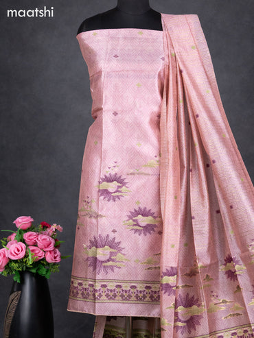 Semi tussar dress material pastel pink with allover thread weaves and bottom & dupatta