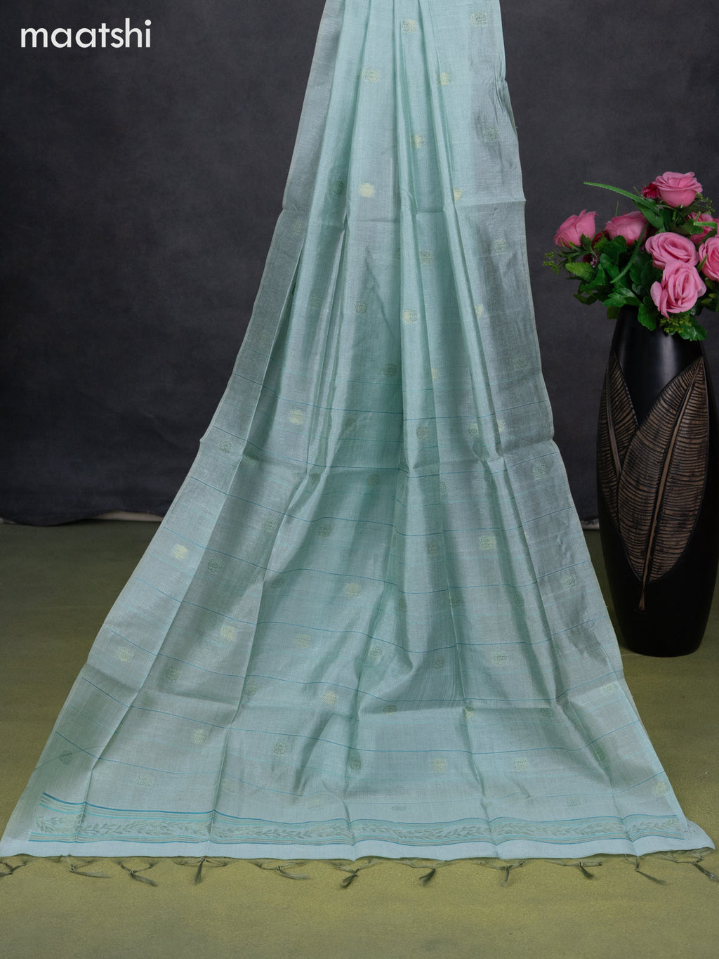 Semi tussar dress material teal shade with thread & zari woven floral weaves and bottom & dupatta