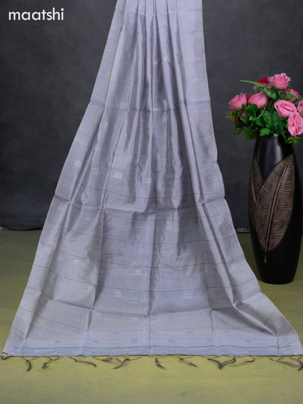 Semi tussar dress material pastel violet with thread & zari woven floral weaves and bottom & dupatta