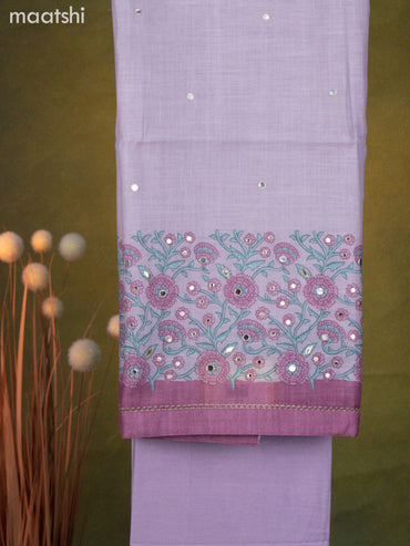 Linen cotton dress material pastel lavender and mauve pink with floral prints & mirror work and bottom & dupatta