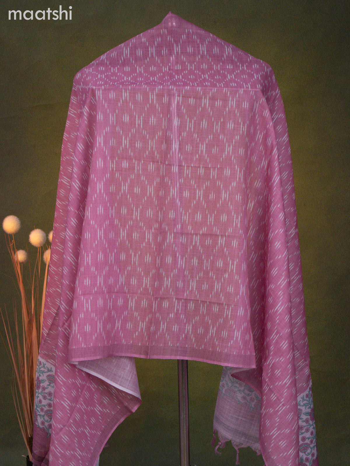 Linen cotton dress material pastel lavender and mauve pink with floral prints & mirror work and bottom & dupatta