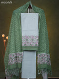 Linen cotton dress material teal shade and green with floral prints & mirror work and bottom & dupatta