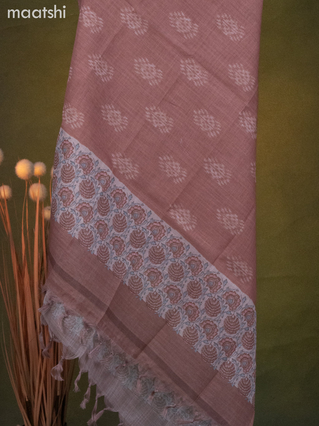 Linen cotton dress material pastel shade and brown with prints & mirror work and bottom & dupatta