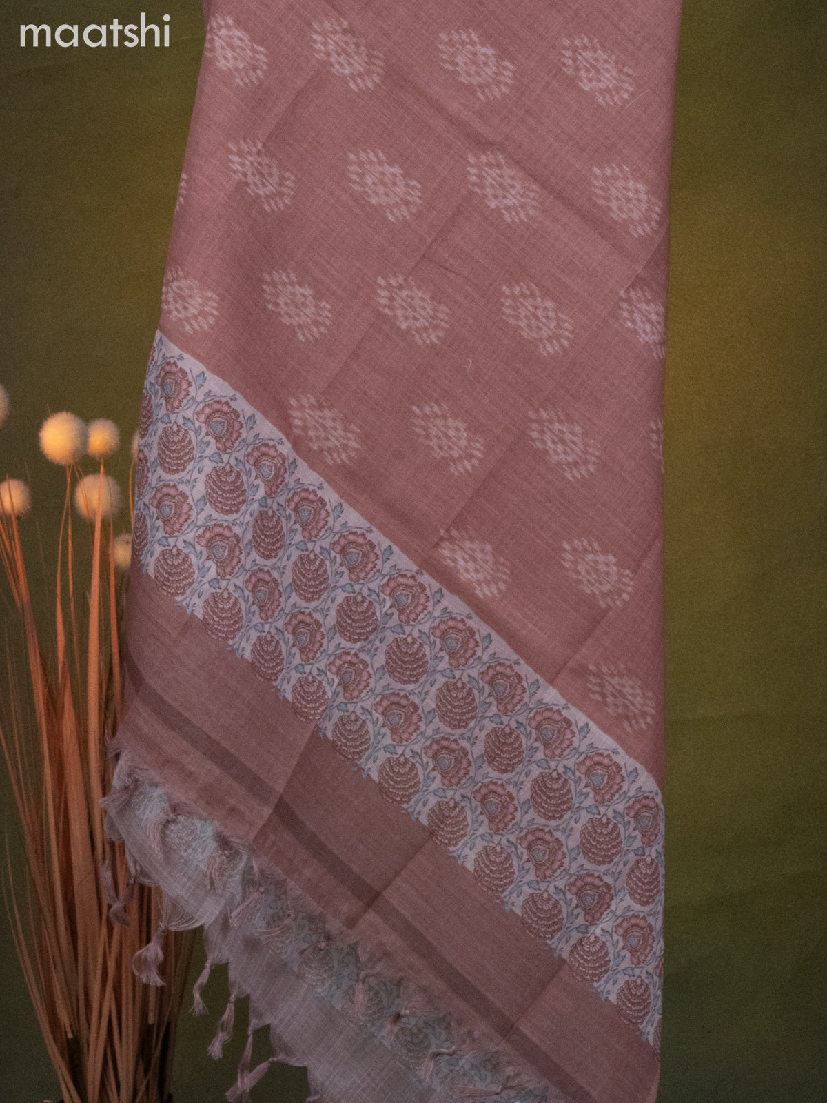 Linen cotton dress material pastel shade and brown with prints & mirror work and bottom & dupatta