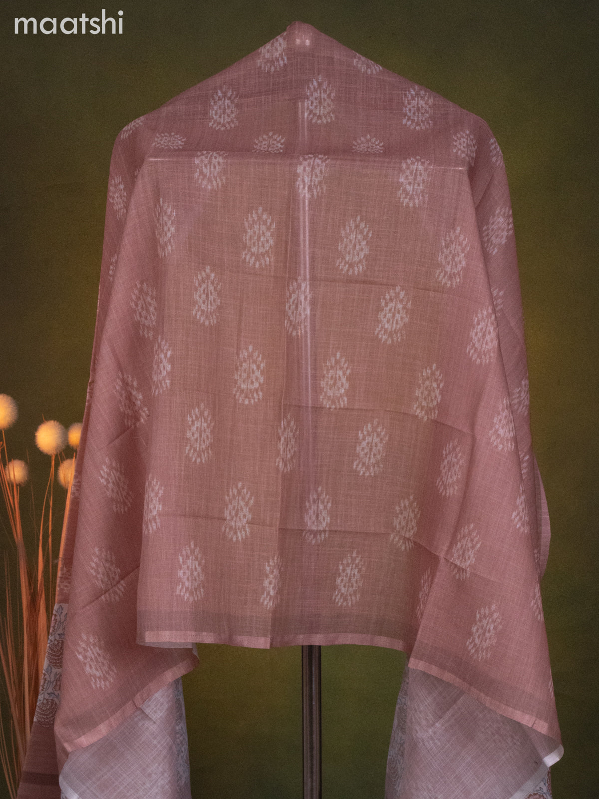 Linen cotton dress material pastel shade and brown with prints & mirror work and bottom & dupatta