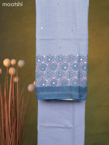 Linen cotton dress material grey shade and blue shade with prints & mirror work and bottom & dupatta