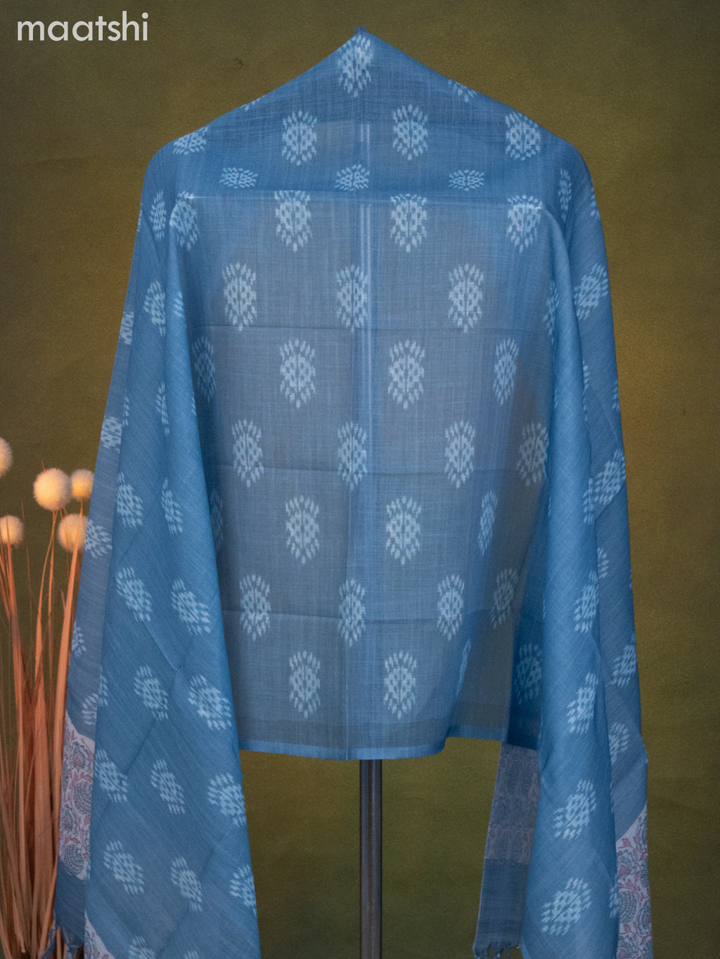 Linen cotton dress material grey shade and blue shade with prints & mirror work and bottom & dupatta