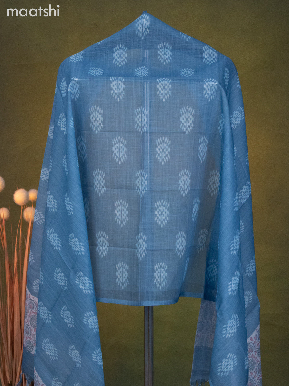 Linen cotton dress material grey shade and blue shade with prints & mirror work and bottom & dupatta