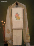 Linen cotton dress material pale yellow with french knot & beaded work neck patern and bottom & dupatta