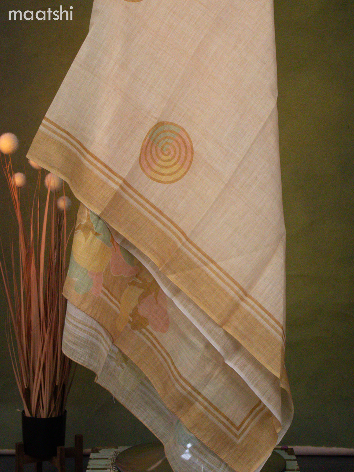 Linen cotton dress material pale yellow with french knot & beaded work neck patern and bottom & dupatta