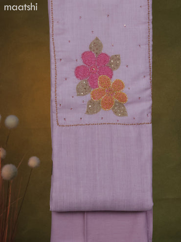 Linen cotton dress material baby pink with french knot & beaded work neck patern and bottom & dupatta