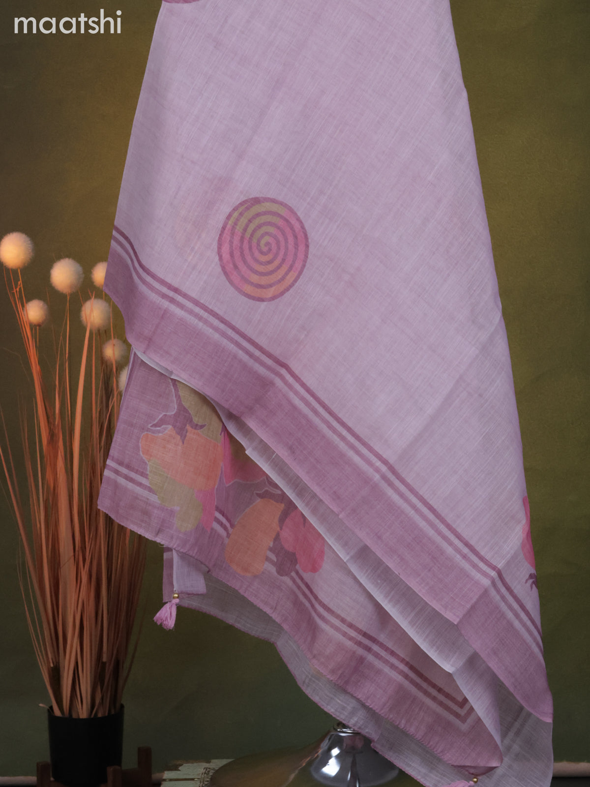 Linen cotton dress material baby pink with french knot & beaded work neck patern and bottom & dupatta