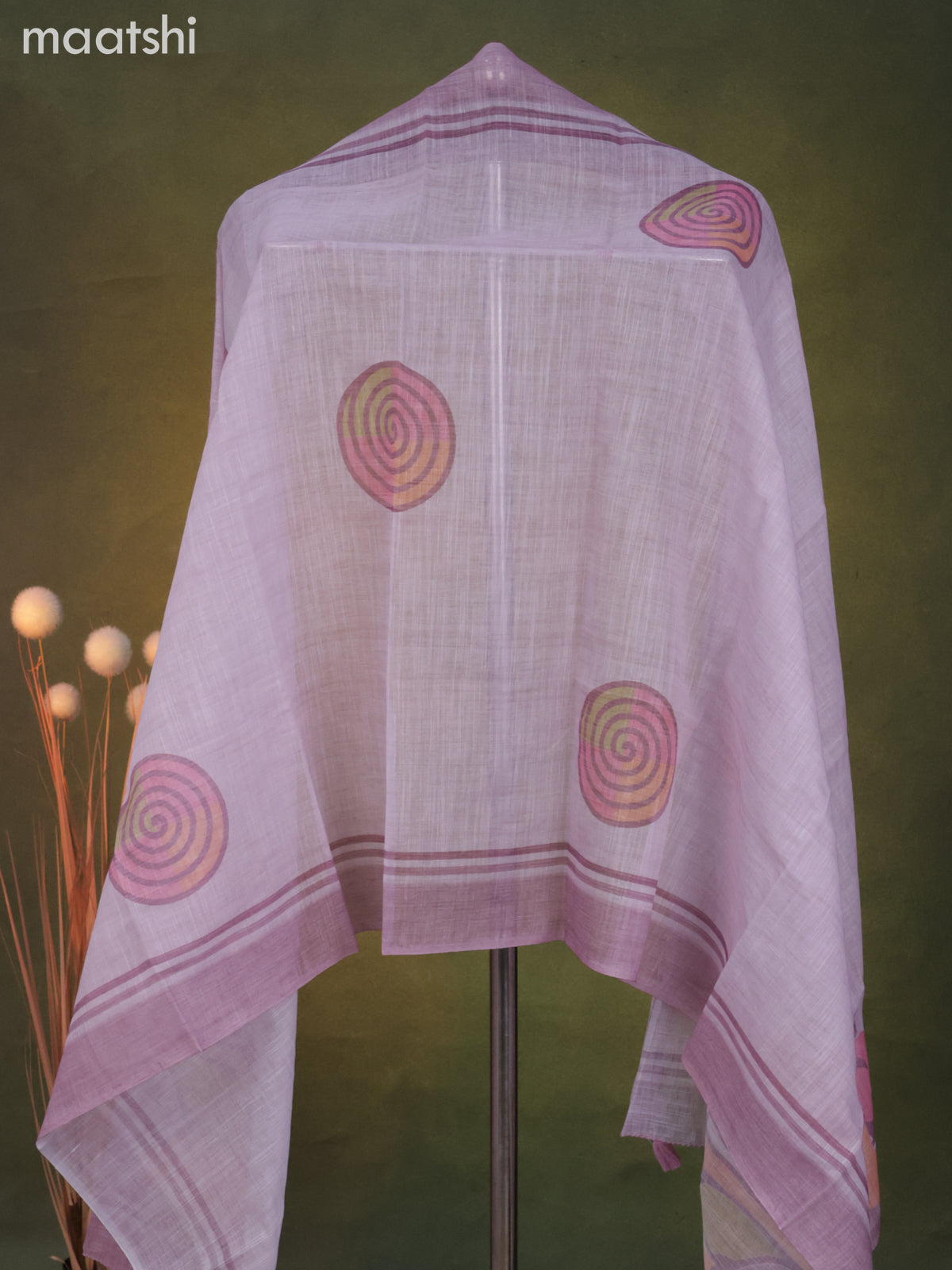 Linen cotton dress material baby pink with french knot & beaded work neck patern and bottom & dupatta