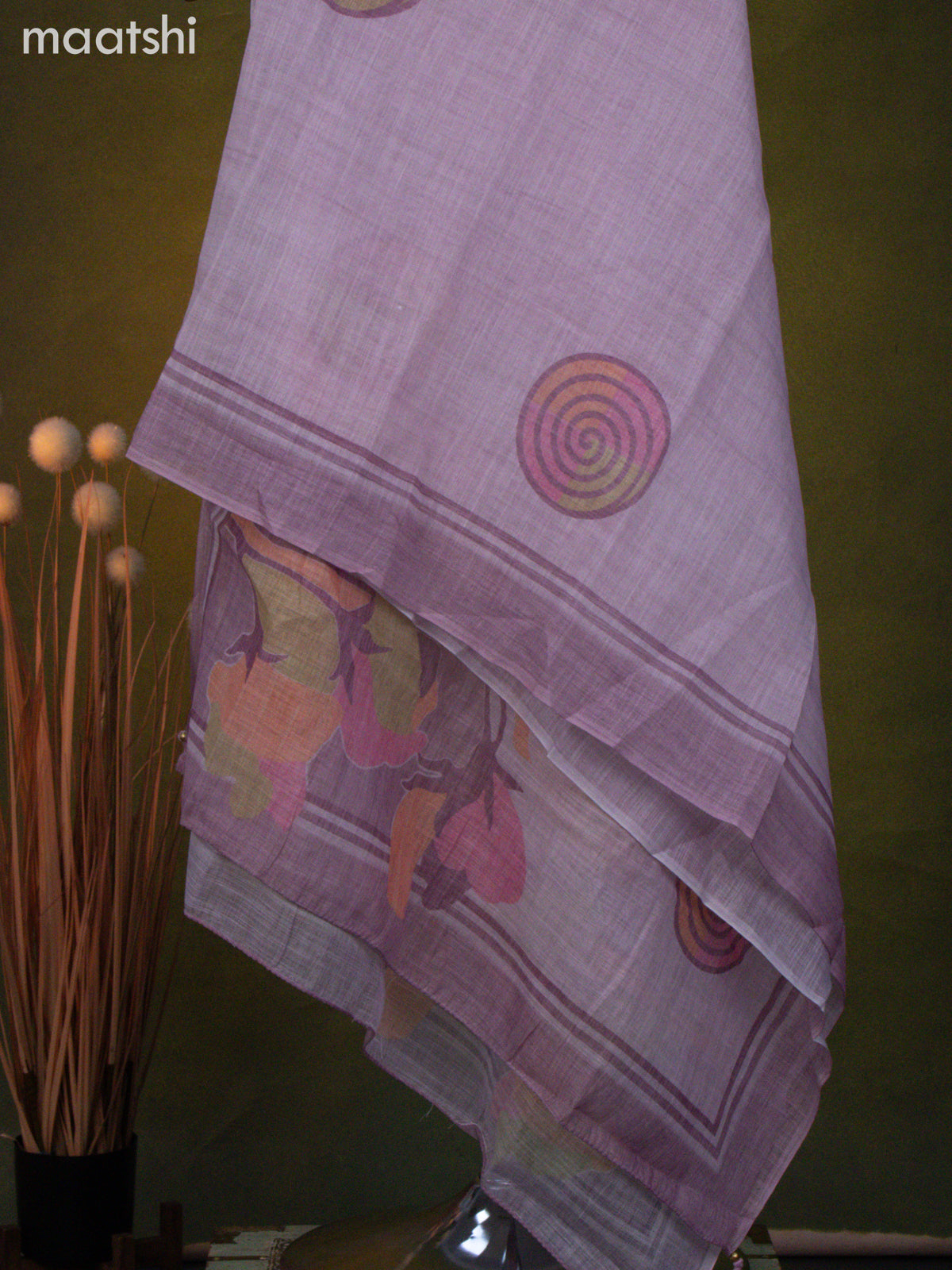 Linen cotton dress material baby pink with french knot & beaded work neck patern and bottom & dupatta