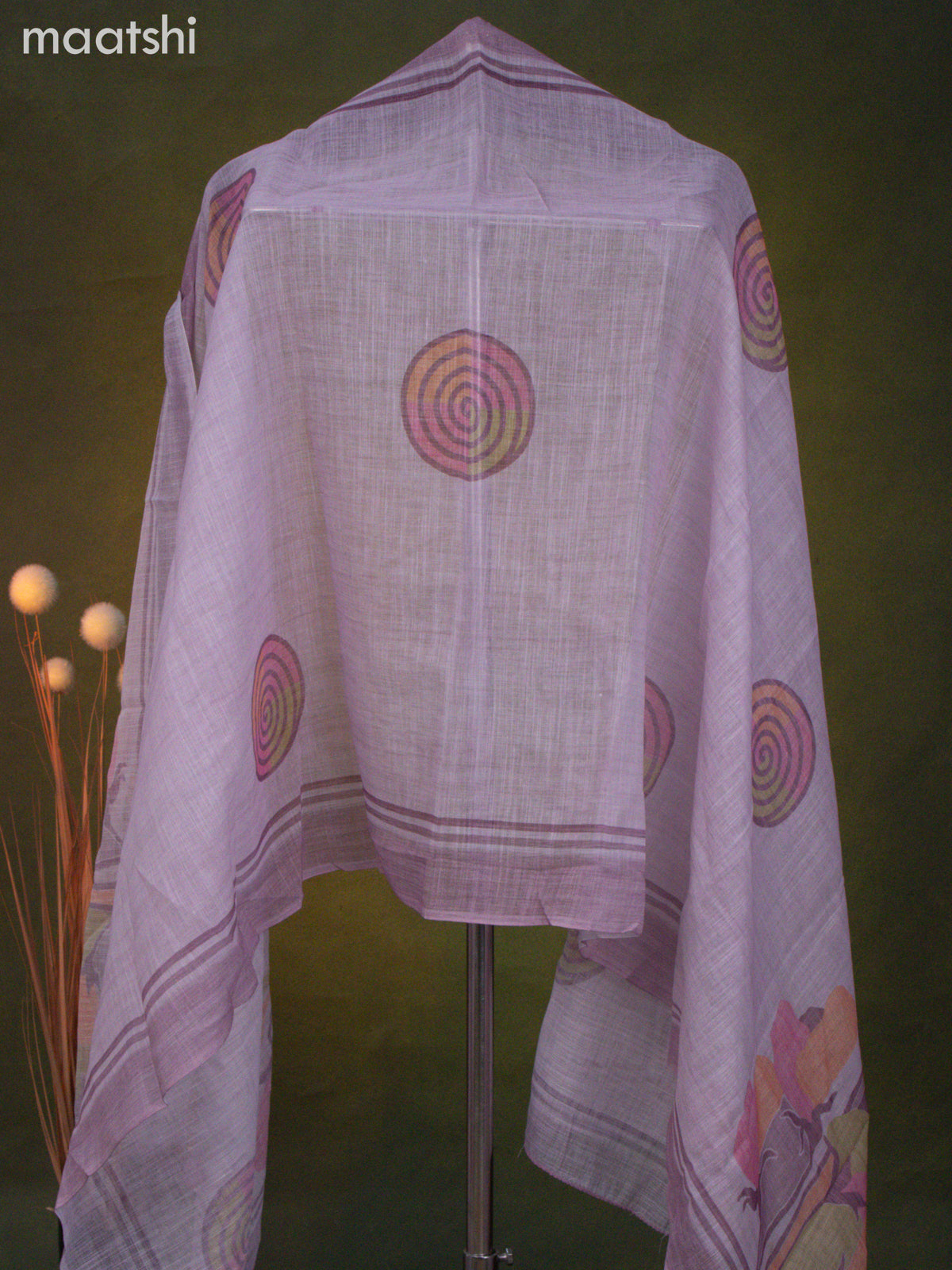 Linen cotton dress material baby pink with french knot & beaded work neck patern and bottom & dupatta