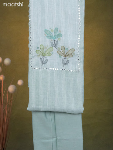 Linen cotton dress material teal shade with mirror & embroidery work neck pattern and bottom & dupatta