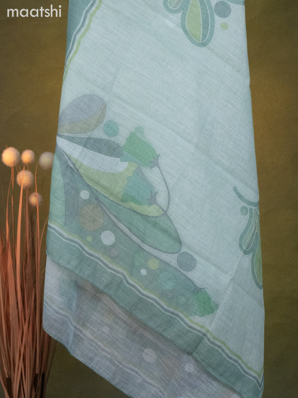 Linen cotton dress material teal shade with mirror & embroidery work neck pattern and bottom & dupatta