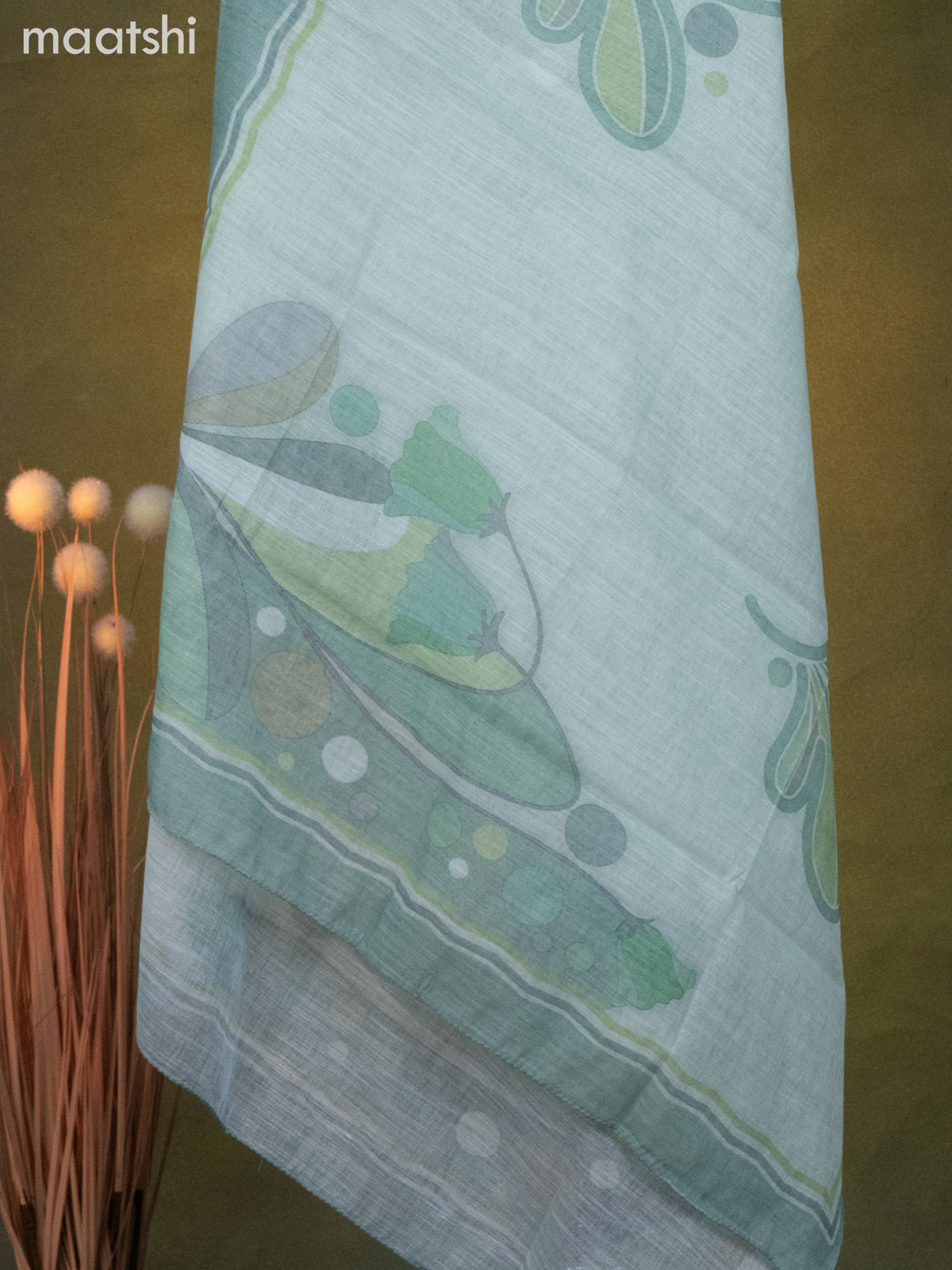 Linen cotton dress material teal shade with mirror & embroidery work neck pattern and bottom & dupatta