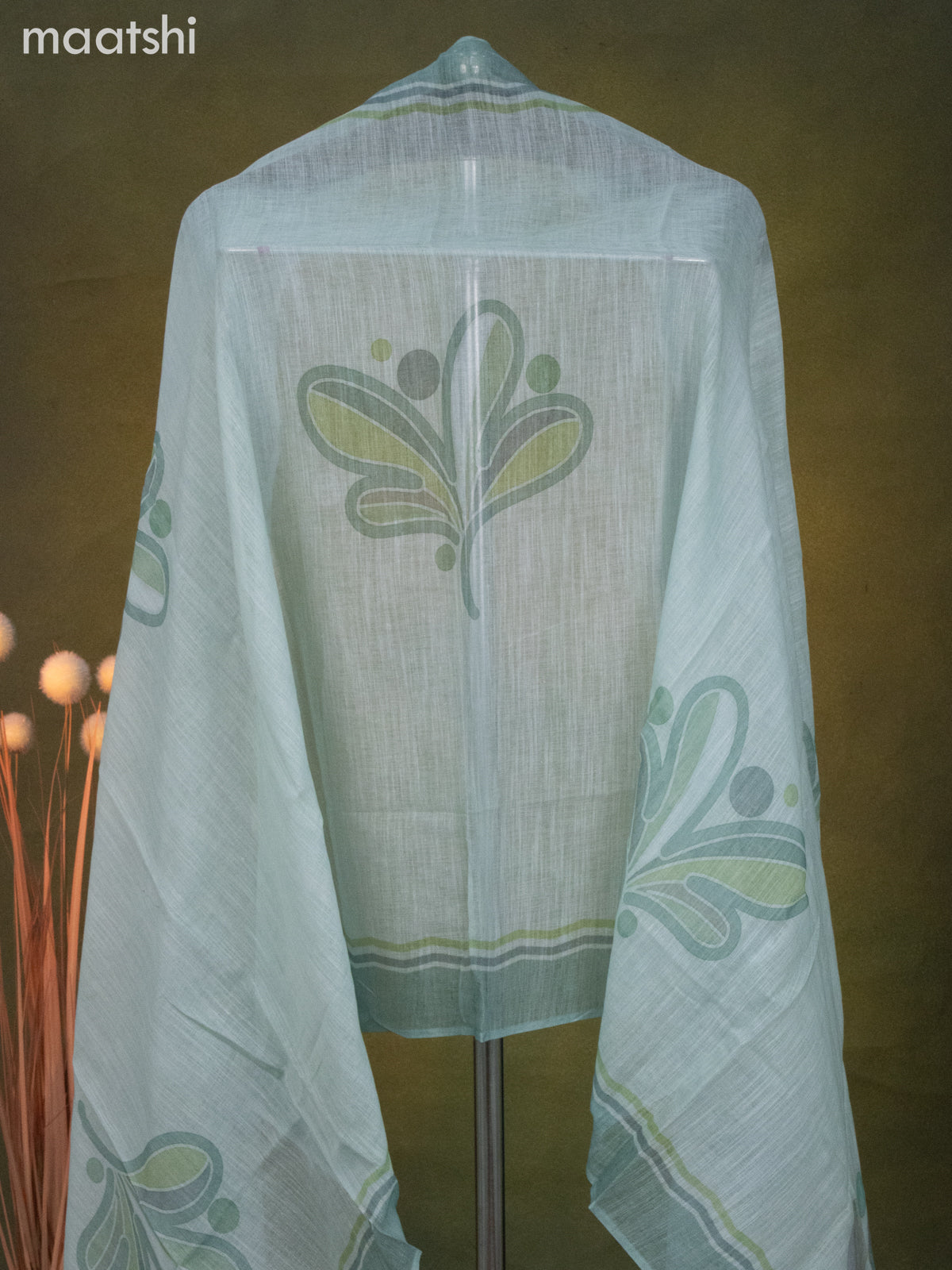 Linen cotton dress material teal shade with mirror & embroidery work neck pattern and bottom & dupatta