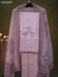 Linen cotton dress material pastel pink shade with mirror & embroidery work neck pattern and bottom & dupatta