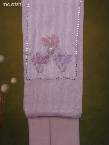 Linen cotton dress material pastel pink shade with mirror & embroidery work neck pattern and bottom & dupatta
