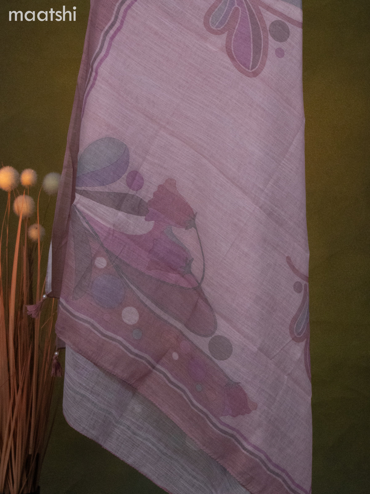 Linen cotton dress material pastel pink shade with mirror & embroidery work neck pattern and bottom & dupatta