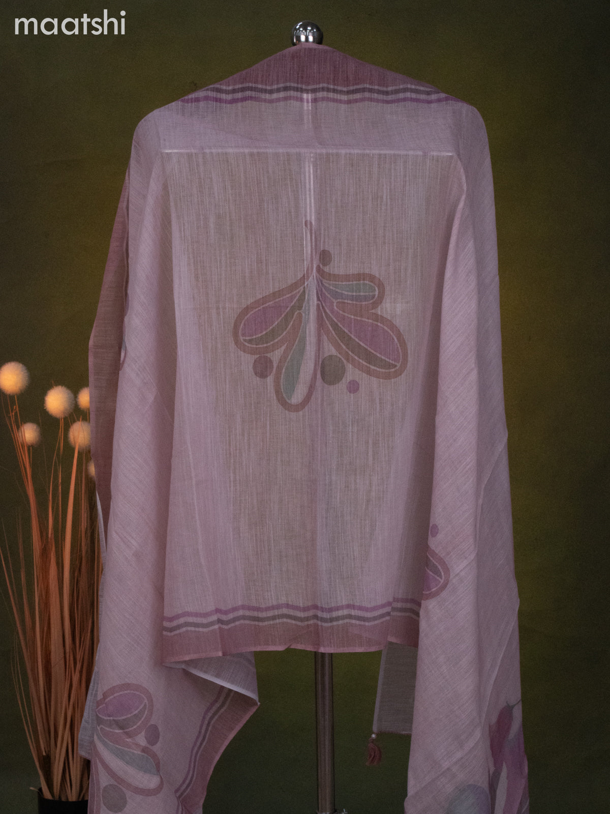 Linen cotton dress material pastel pink shade with mirror & embroidery work neck pattern and bottom & dupatta