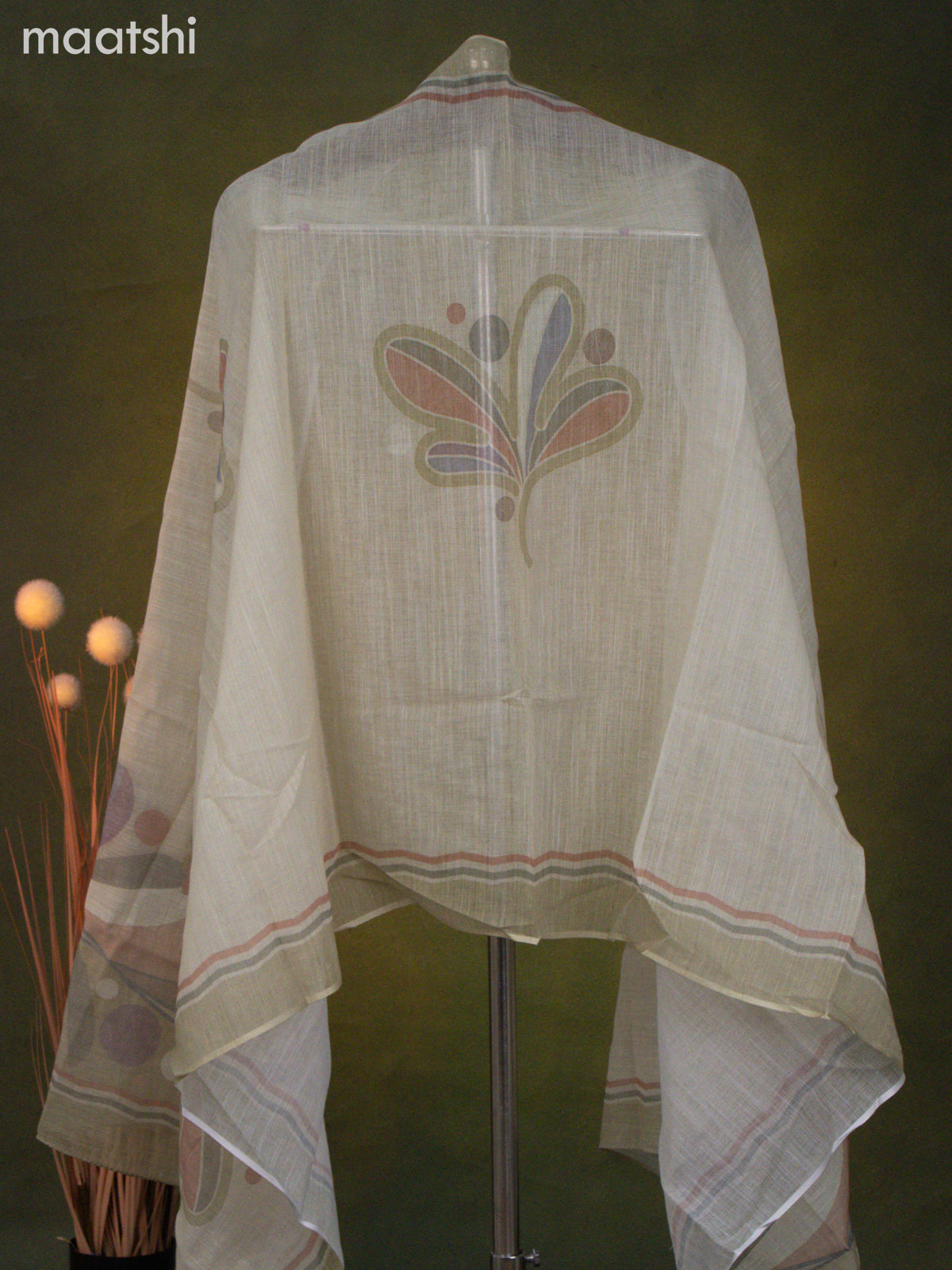 Linen cotton dress material mild pista green with mirror & embroidery work neck pattern and bottom & dupatta