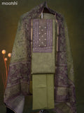 Tissue linen dress material green shade and pastel purple shade with mirror & beaded work neck pattern and bottom & dupatta