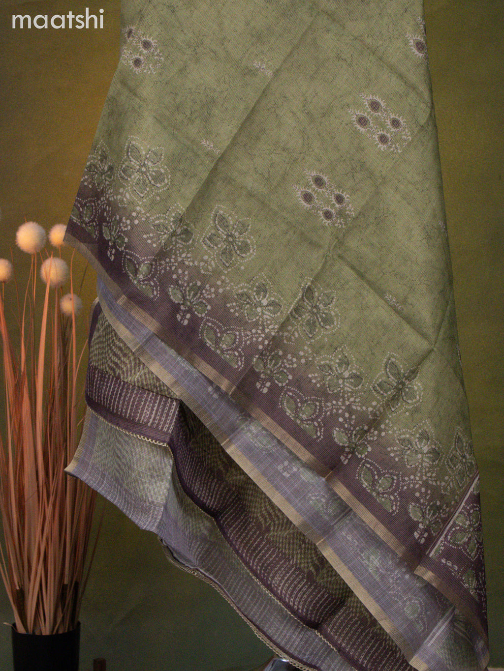 Tissue linen dress material green shade and pastel purple shade with mirror & beaded work neck pattern and bottom & dupatta