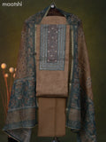 Tissue linen dress material brown shade and pastel green shade with mirror & beaded work neck pattern and bottom & dupatta