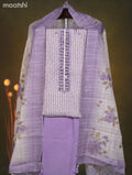 Linen cotton dress material cream and lavender shade with allover prints & embroidery mirror work neck pattern and bottom & dupatta