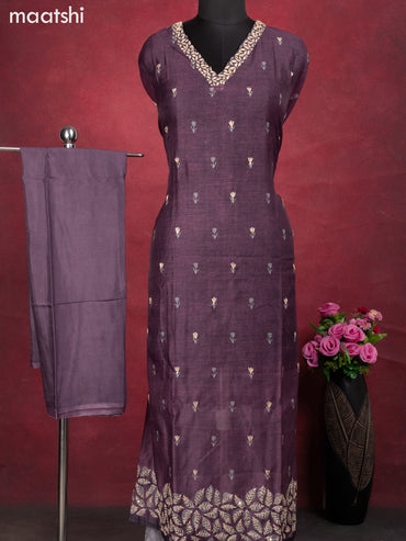 Chanderi dress material wine shade with kantha stitch work and bottom & kantha stitch work dupatta
