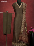 Chanderi dress material dark brown shade with kantha stitch work and bottom & kantha stitch work dupatta
