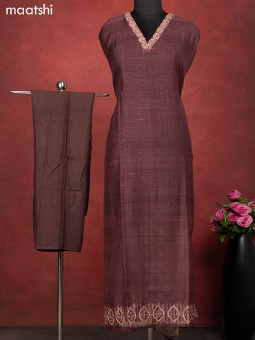 Chanderi dress material coffee brown with kantha stitch work and bottom & kantha stitch work dupatta