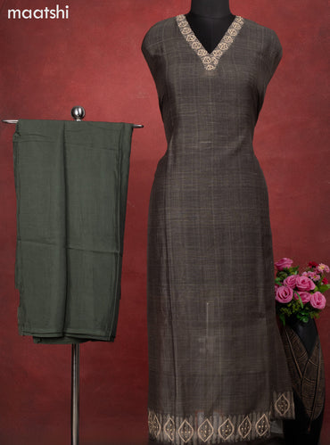 Chanderi dress material sap green with kantha stitch work and bottom & kantha stitch work dupatta