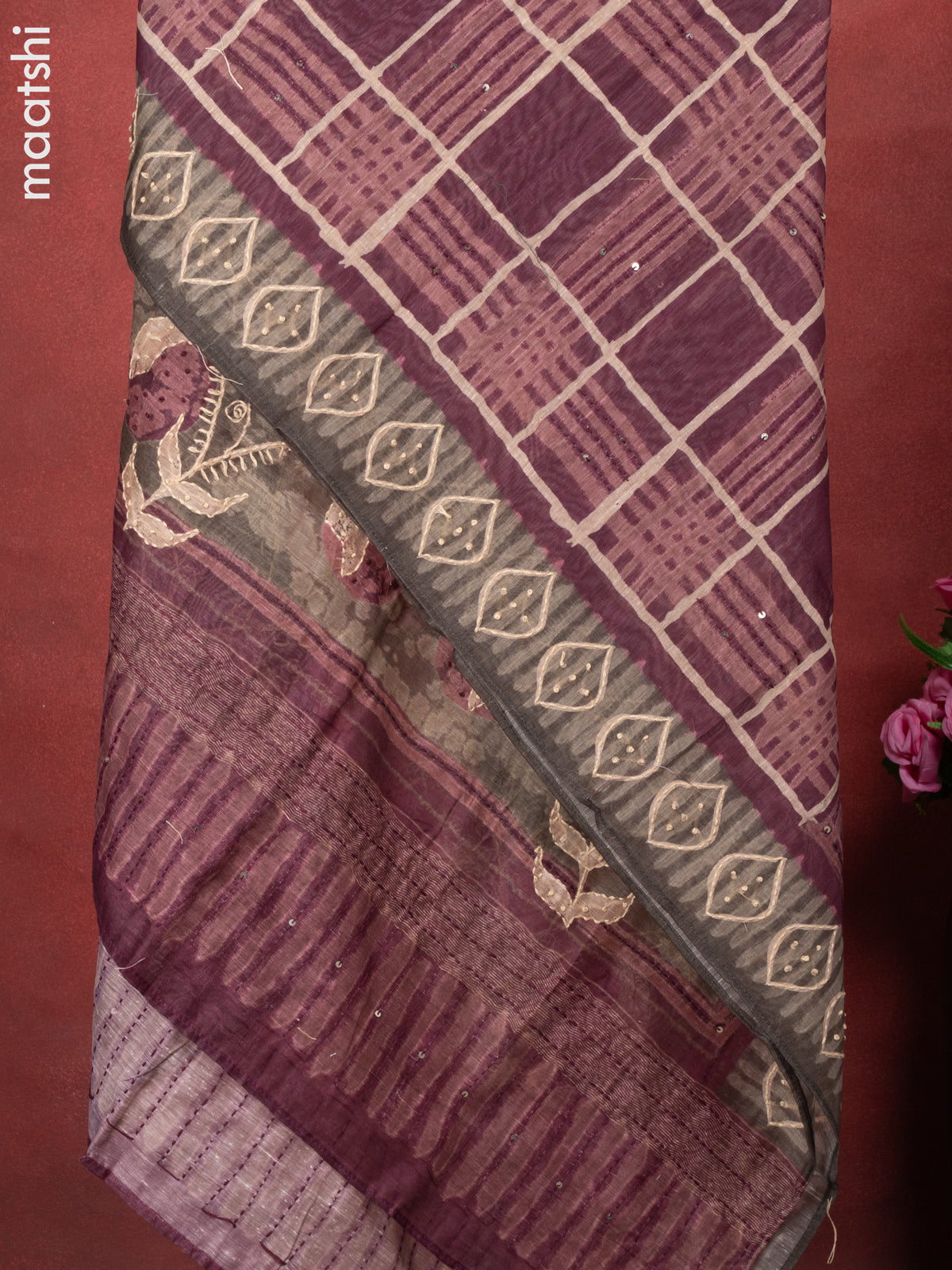 Chanderi dress material sap green with kantha stitch work and bottom & kantha stitch work dupatta