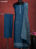 Chanderi dress material peacock blue with kantha stitch work and bottom & kantha stitch work dupatta