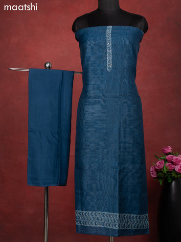 Chanderi dress material peacock blue with kantha stitch work and bottom & kantha stitch work dupatta