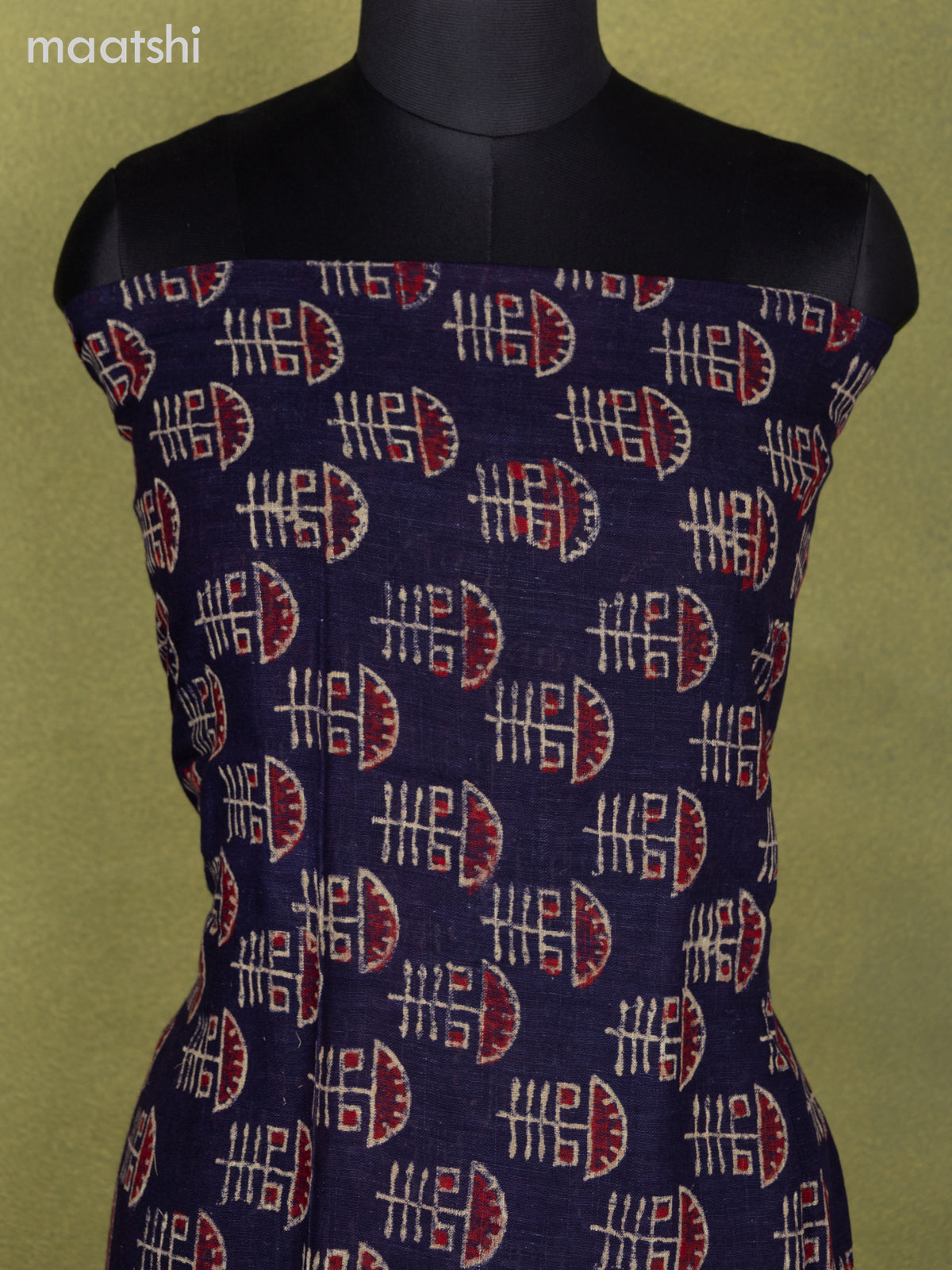 Linen cotton dress material navy blue with allover butta prints and bottom & dupatta