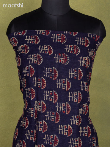 Linen cotton dress material navy blue with allover butta prints and bottom & dupatta